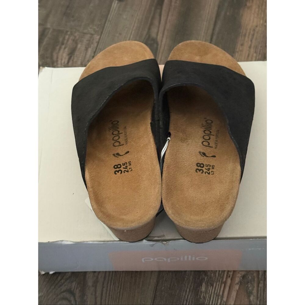 Papillio by Birkenstock Namika Black Leather Cork Wedge Slide Sandals Size 7 (38 - Picture 4 of 7
